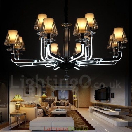 Lámpara de araña de cristal moderna y contemporánea regulable de 12 luces con pantalla de cristal Lámpara de araña de cristal moderna y contemporánea regulable de 12 luces con pantalla de cristal