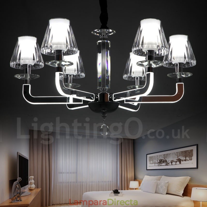Lámpara de araña de cristal contemporánea moderna y regulable de 6 luces con pantalla de cristal