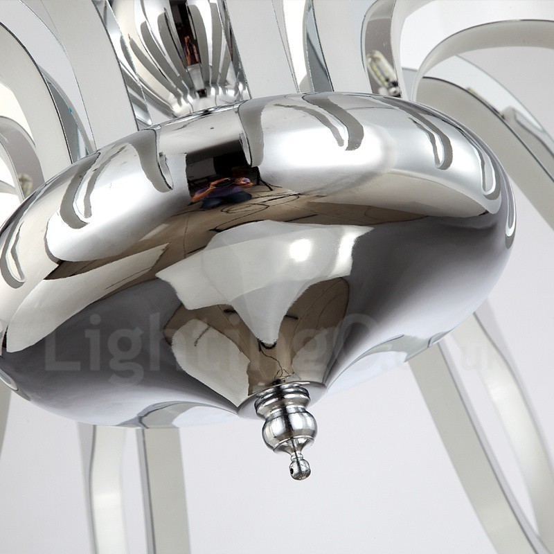 Lámpara de araña moderna y contemporánea de acero con 10 luces y pantalla acrílica regulable