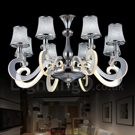 Lámpara de araña moderna y contemporánea de acero regulable de 8 luces con pantalla de cristal Lámpara de araña moderna y contemporánea de acero regulable de 8 luces con pantalla de cristal
