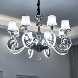 Lámpara de araña moderna y contemporánea de acero regulable de 8 luces con pantalla de cristal