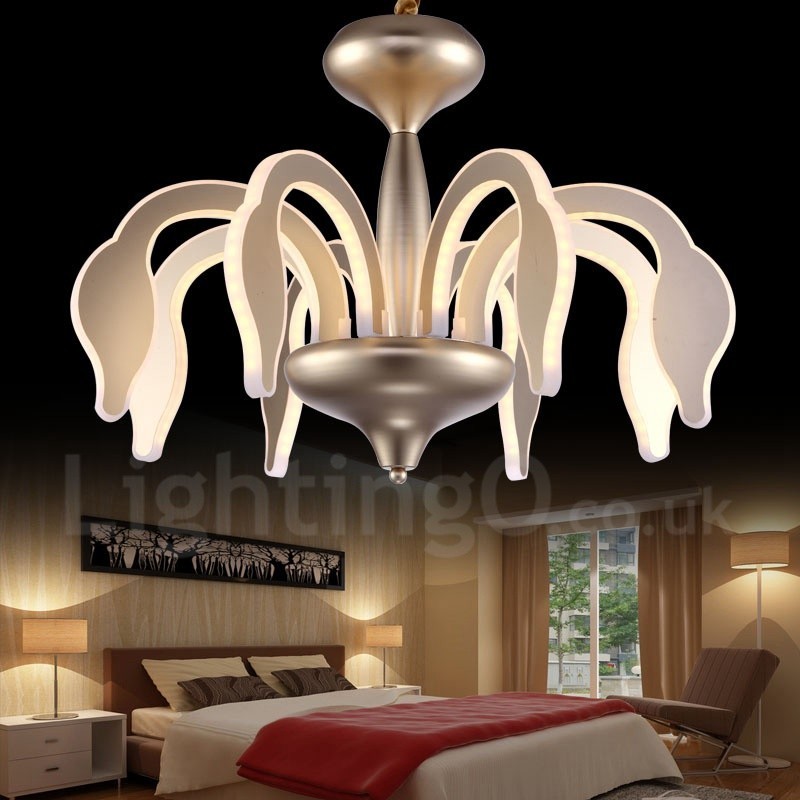 Lámpara de araña moderna y contemporánea de acero regulable de 8 luces con pantalla acrílica