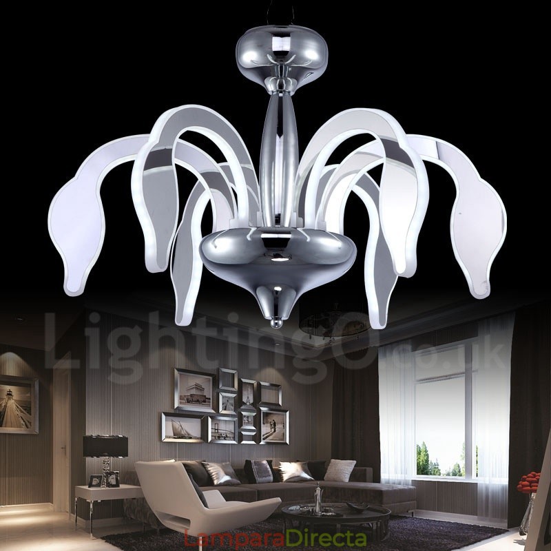 Lámpara de araña moderna contemporánea regulable de acero de 6 luces con pantalla acrílica