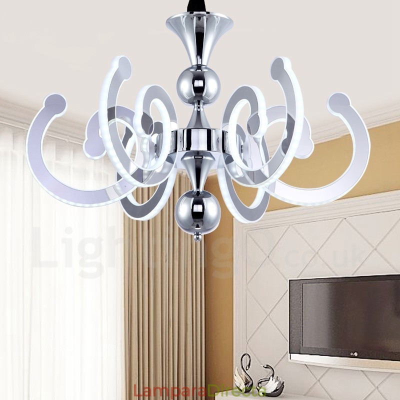Lámpara de araña moderna y contemporánea de acero regulable de 8 luces con pantalla acrílica