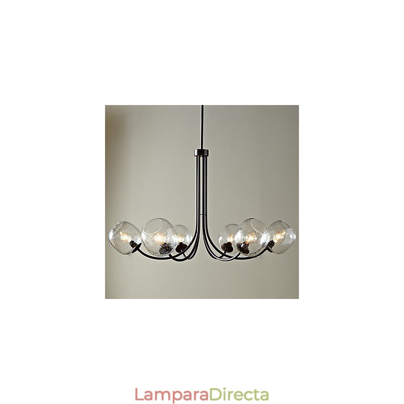 Lámpara de araña tradicional con 6 luces y pantalla de cristal con burbujas