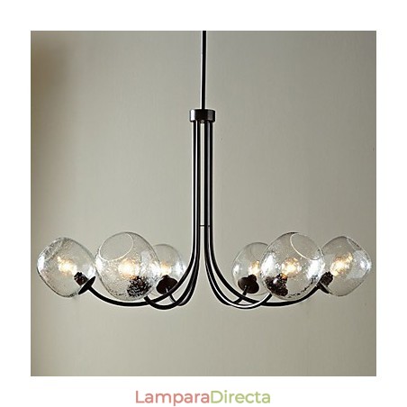 Lámpara de araña tradicional con 6 luces y pantalla de cristal con burbujas