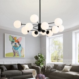 Lámpara de araña nórdica de 12 luces con pantalla de cristal