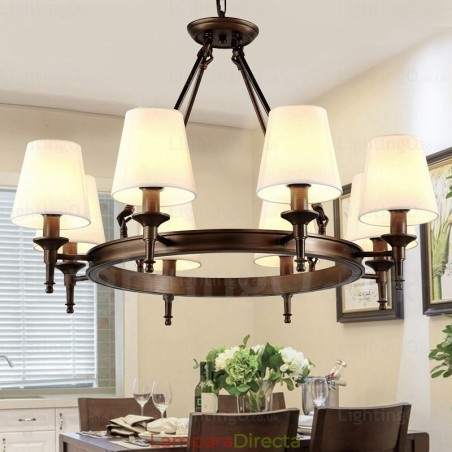 Lámpara colgante rústica nórdica de 8 luces con pantalla de tela Lámpara colgante rústica nórdica de 8 luces con pantalla de tela