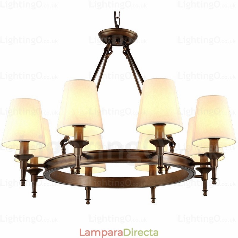 Lámpara colgante rústica nórdica de 8 luces con pantalla de tela