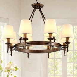 Lámpara colgante rústica nórdica de 8 luces con pantalla de tela