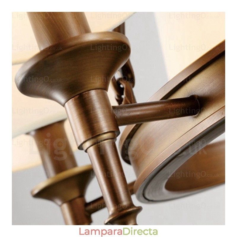 Lámpara colgante rústica nórdica de 8 luces con pantalla de tela