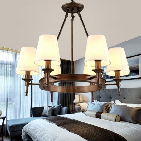 Lámpara colgante rústica nórdica de 6 luces con pantalla de tela Lámpara colgante rústica nórdica de 6 luces con pantalla de tela