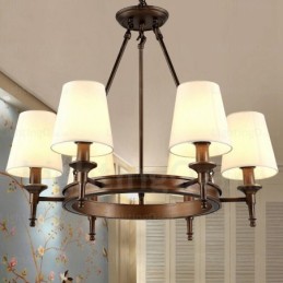 Lámpara colgante rústica nórdica de 6 luces con pantalla de tela