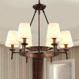 Lámpara colgante rústica nórdica de 6 luces con pantalla de tela