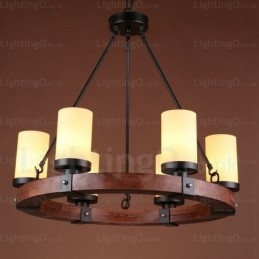 Lámpara colgante rústica de 6 luces con pantalla de cristal