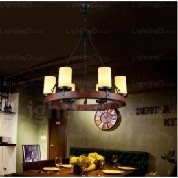 Lámpara colgante rústica de 6 luces con pantalla de cristal