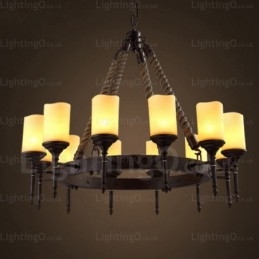 Lámpara colgante rústica vintage retro de 12 luces con pantalla de cristal