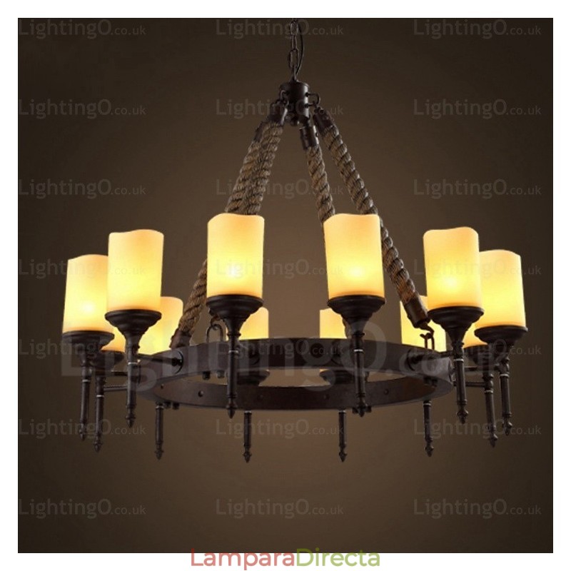 Lámpara colgante rústica vintage retro de 12 luces con pantalla de cristal