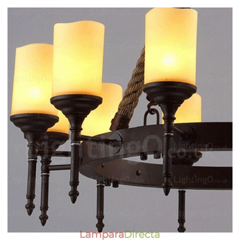 Lámpara colgante rústica vintage retro de 12 luces con pantalla de cristal