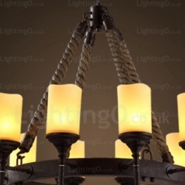 Lámpara colgante rústica vintage retro de 12 luces con pantalla de cristal