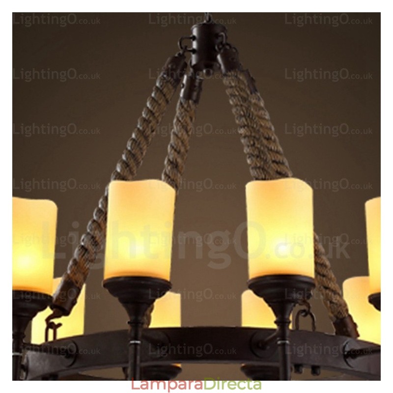 Lámpara colgante rústica vintage retro de 12 luces con pantalla de cristal