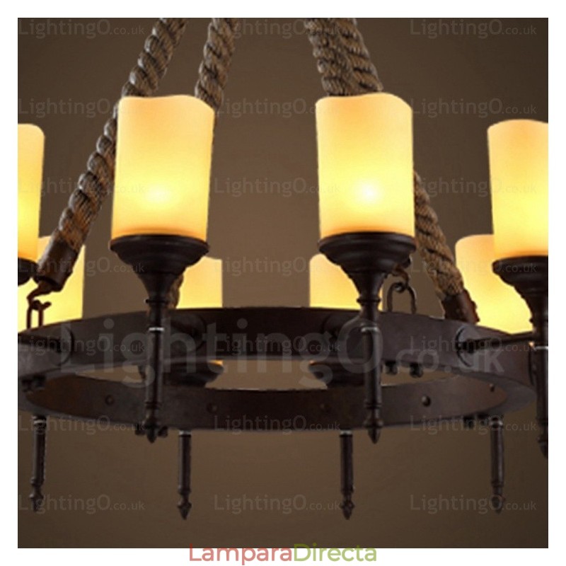 Lámpara colgante rústica vintage retro de 12 luces con pantalla de cristal