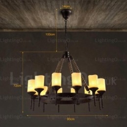 Lámpara colgante rústica vintage retro de 12 luces con pantalla de cristal