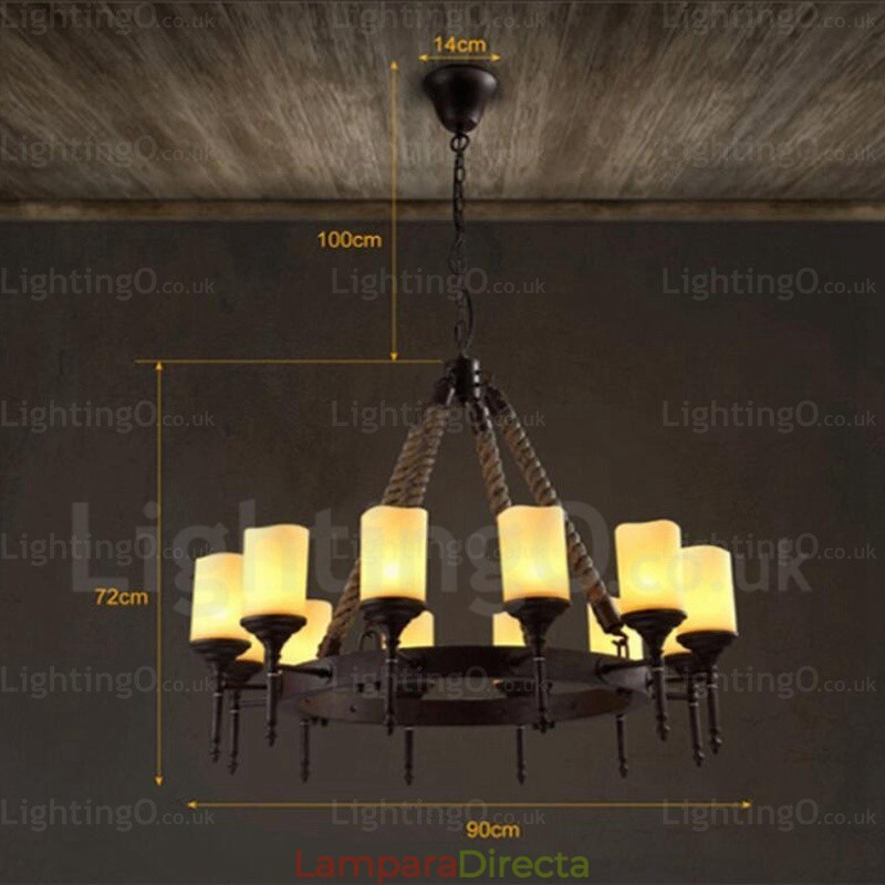 Lámpara colgante rústica vintage retro de 12 luces con pantalla de cristal
