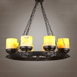 Lámpara colgante rústica vintage retro de 8 luces con pantalla de cristal