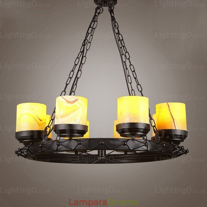 Lámpara colgante rústica vintage retro de 8 luces con pantalla de cristal
