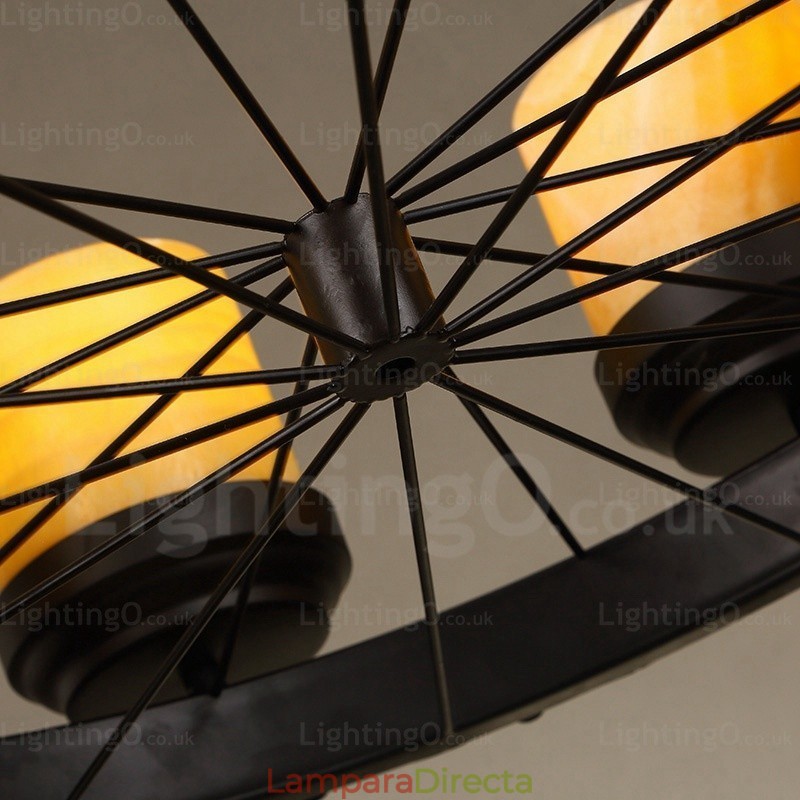 Lámpara colgante rústica vintage retro de 8 luces con pantalla de cristal