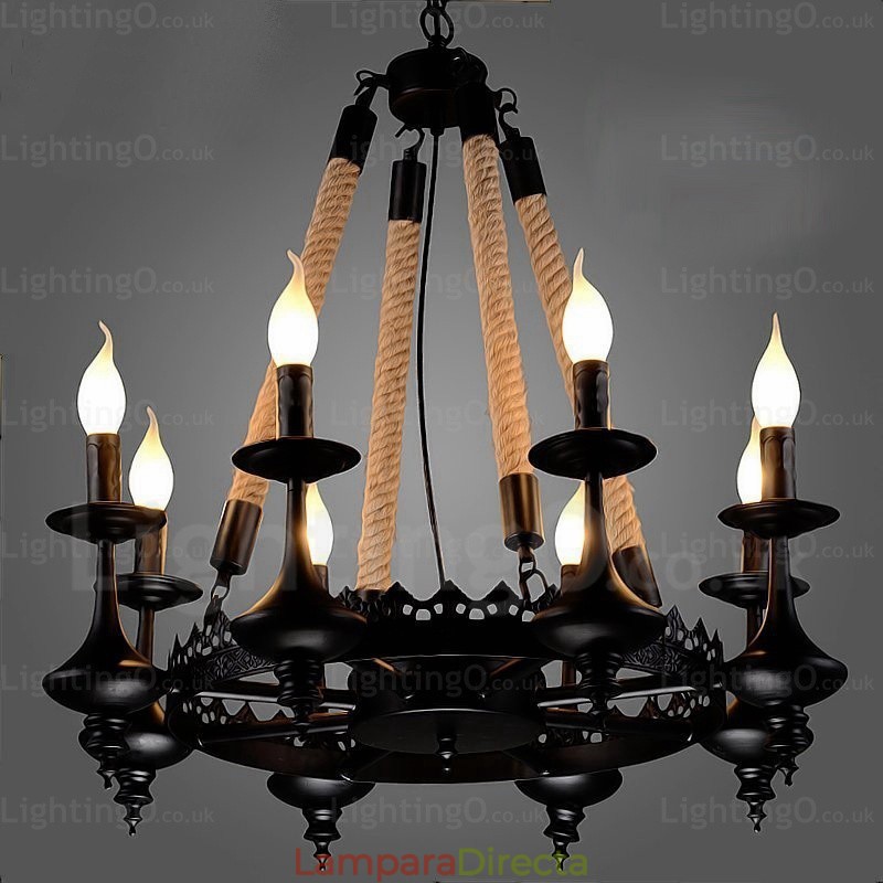 Lámpara colgante rústica de 8 luces