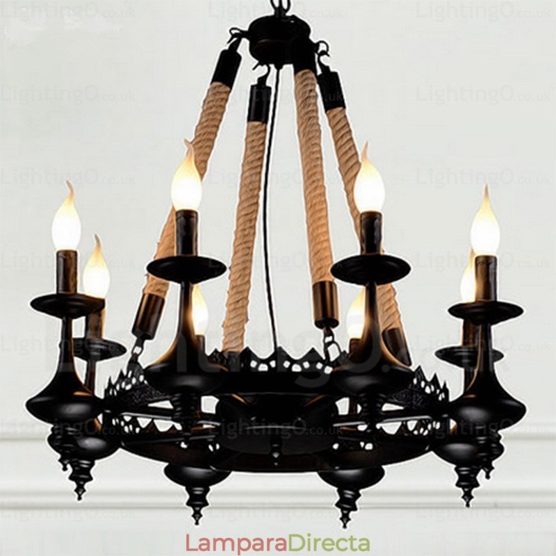 Lámpara colgante rústica de 8 luces