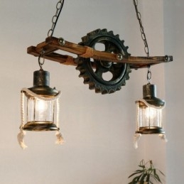 Lámpara colgante rústica vintage retro de 2 luces con pantalla de cristal