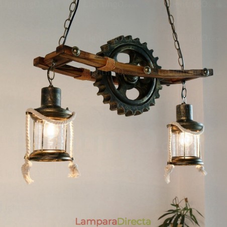 Lámpara colgante rústica vintage retro de 2 luces con pantalla de cristal Lámpara colgante rústica vintage retro de 2 luces con pantalla de cristal
