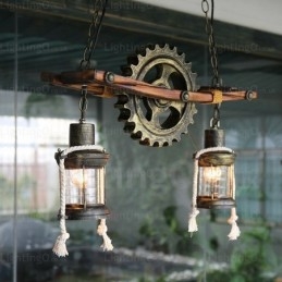 Lámpara colgante rústica vintage retro de 2 luces con pantalla de cristal