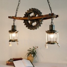 Lámpara colgante rústica vintage retro de 2 luces con pantalla de cristal