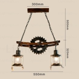 Lámpara colgante rústica vintage retro de 2 luces con pantalla de cristal