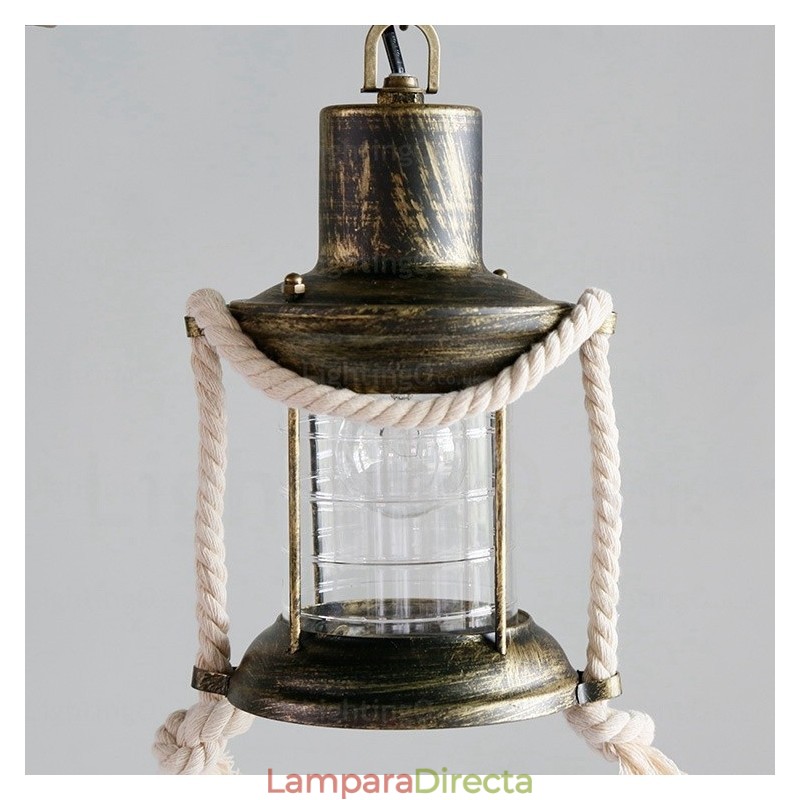 Lámpara colgante rústica vintage retro de 2 luces con pantalla de cristal