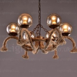 Lámpara colgante retro vintage de 6 luces con pantalla de cristal