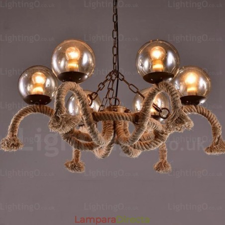 Lámpara colgante retro vintage de 6 luces con pantalla de cristal Lámpara colgante retro vintage de 6 luces con pantalla de cristal