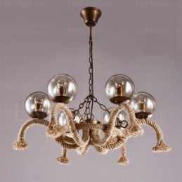 Lámpara colgante retro vintage de 6 luces con pantalla de cristal