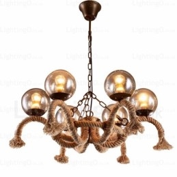 Lámpara colgante retro vintage de 6 luces con pantalla de cristal