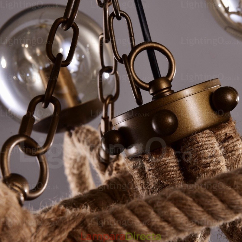 Lámpara colgante retro vintage de 6 luces con pantalla de cristal
