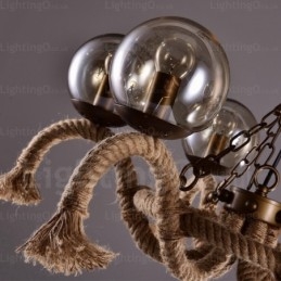 Lámpara colgante retro vintage de 6 luces con pantalla de cristal