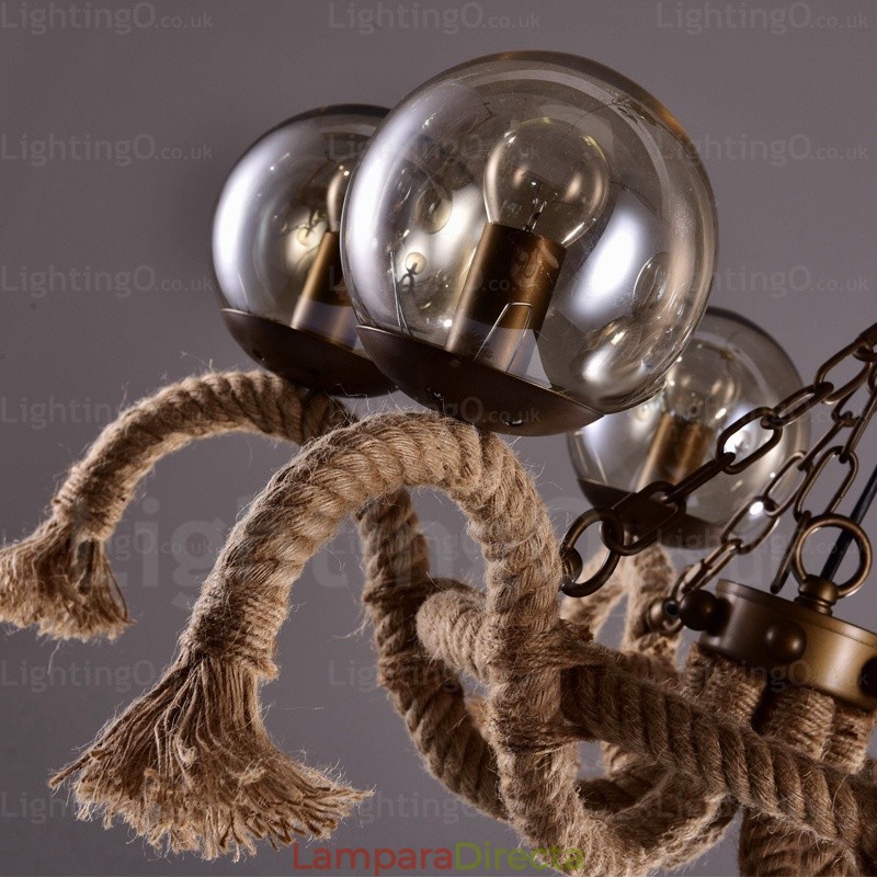 Lámpara colgante retro vintage de 6 luces con pantalla de cristal