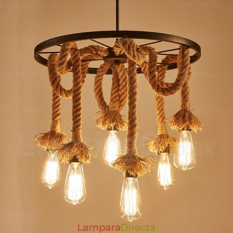Lámpara colgante retro vintage de 6 luces