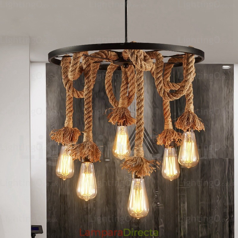Lámpara colgante retro vintage de 6 luces