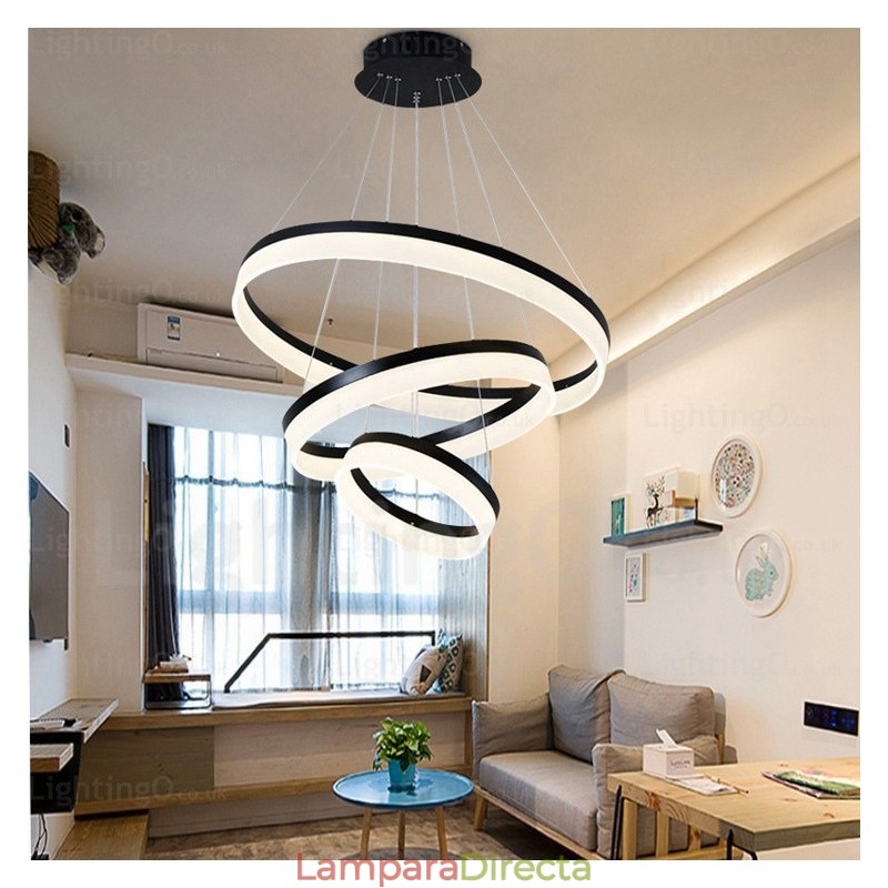 Lámpara colgante moderna y contemporánea con 3 anillos regulables, Wi-Fi inteligente y pantalla acrílica