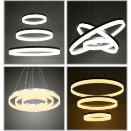 Lámpara colgante moderna y contemporánea con 3 anillos regulables, Wi-Fi inteligente y pantalla acrílica